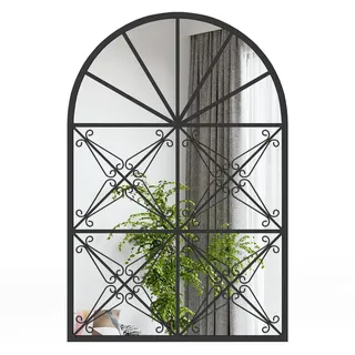 COSTWAY Wandspiegel mit Fensteroptik, 58 x 87 cm, Fensterspiegel Metall, Dekospiegel mit Haken, Dekorativer Hängespiegel, Spiegel für Bad, Flur, Schlafzimmer & Wohnzimmer, Schwarz