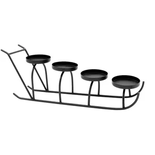 Metall Advents Kerzenständer in Schlittenform schwarz - 44 cm - Kerzen Halter für 4 Stumpenkerzen - Adventskranz Weihnachten Winter Tisch Dekoration