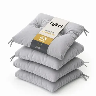 Bjird Wasserdichtes Stuhlkissen 45x45 cm – Gartenkissen für Stühle & Sessel – Dickes Sitzkissen 6 cm – Outdoor Sitzauflage für Gartenmöbel – Wetterfest & Pflegeleicht - 4er Set - Aschgrau