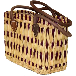 Seegras Tasche Korb Einkaufstasche Einkaufskorb Flechtkorb Korbtasche Palmgras langer Griff klein Color Lila