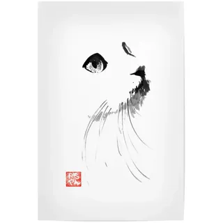 artboxONE Poster 45x30 cm Tiere Cat face in White hochwertiger Design Kunstdruck - Bild cat Chat Japan