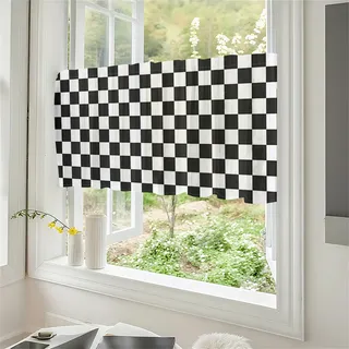 Odot Bistrogardine, Schwarz-Weiß-Druck Landhaus Scheibengardine, Küchengardinen mit Stangendurchzug, Vorhänge Wohnzimmer, Moderne Gardinen Kurz für Küchen Esszimmer Badezimmer (Schwarz 2,W90xH60cm)