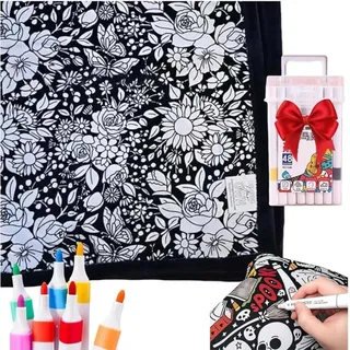 Générique DIY Coloring Blanket: Color Your own Blanket, Waschbare Plüsch-Samtdecken, Sie können sie farbig, bunte Decken mit Markern für Erwachsene