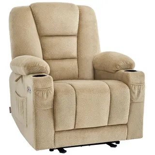 MCombo Relaxsessel 7008 Stoff 90 x 105 x 94 cm Beige mit Liegefunktion, elektrisch, Massage- und Wärmefunktion