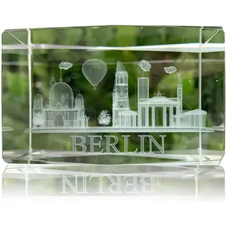 2er Set 3D Briefbeschwerer mit BERLIN Lasergravur | 5x8 cm Geschenk-Box | Glas-Quader | Souvenir