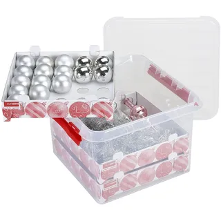 SUNWARE Q-Line Weihnachtsbox 26 Liter + Einsatz für 75 Weihnachtskugeln - transparent/red