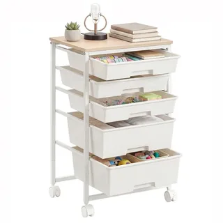 VASAGLE Beistellwagen Rollwagen mit Schubladen, Rollcontainer, Organizer für Küche und Bad, 5 Ebenen Nischenwagen mit Rollen, 39,5 x 28,5 x 63 cm 28.5 cm x 63 cm x 39.5 cm