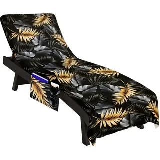 Domarex XXL Strandtuch 75x210 cm Liegestuhl Handtuch mit Tasche & Gummibändern - Schnelltrocknendes Badetuch für Strand, Pool, Garten, Urlaub & Camping - Weich & saugfähig (Golden Palms)