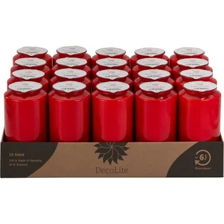 DecoLite 20 x Grabkerze 6 Tage rot/weiß – Friedhofskerze ohne Deckel & Etikett, 13,6x6,8cm, 30% Pflanzenöl, bleifreier Docht, ruhige Flamme, umweltfreundlich (rot)