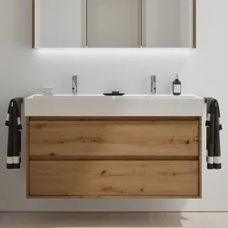 Burgbad Devio Schrank mit Keramik-Doppelwaschtisch, 2 Auszüge, SHKF121F7217C0001,