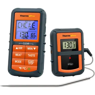 ThermoPro TP07C digitales Grillthermometer Küchenthermometer Eieruhr Funk Ofenthermometer 3 Leuchtungfarben Zuckerthermometer Küchenuhr für BBQ Grill Backen Wein