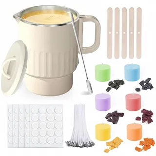 OKYUK Kerzen Selber Machen Set mit Wachsschmelzer, 1000ml Wachsschmelztopf mit Ausgießer, 6 Kerzenfarben, 60 Kerzendochte, 100 Dochtaufkleber, Dochthalter & Rührlöffel, Candle Making Kit