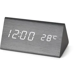 Schwarzer Holzwecker, Digitalwecker, Digitalwecker mit Temperaturanzeige, mit LED-Anzeige, 3 Helligkeitsdimmer, lauter Alarm, USB-Ladeanschluss, 12/24 Stunden, Geeignet für Kinder, Jugendliche