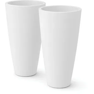 Nicoli Vase hoch Style, 36 x 70 cm, für Innen- und Außenbereich, abnehmbarer Untersetzer (2 Stück 36 x 70 cm, weiß)