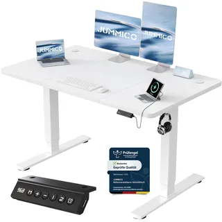 JUMMICO Höhenverstellbarer Schreibtisch mit USB-Ladeanschluss,Schreibtisch Höhenverstellbar Elektrisch 120 x 60 cm, Steh-Sitz Tisch Stehpult Verstellbarer Computertisch,Standing Desk,Weiß