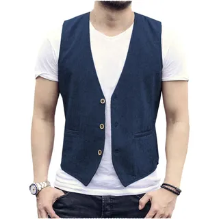 AeoTeokey Herren Sommer Leinenweste Anzug Weste Casual Weste Regular Fit - XXL