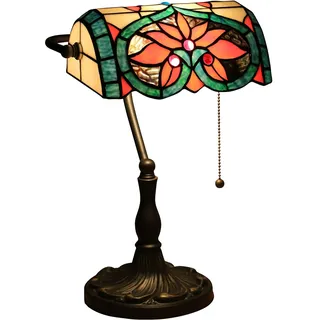 Uziqueif Klassische Bankerlampe, Retro, Tiffany tischlampe, Tischlampe mit zugschalter, Lampenschirm Glas, Tischleuchte Für Büro, Nachttischlampe