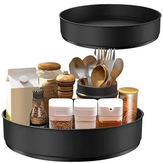 JTWEB Lazy Susan Drehteller,Drehbares Gewürzregal,360 Grad Rotierender Gewürzrega für Küche Speisekammer Schrank Schrank Tisch Arbeitsplatte, Edelstahl,(31 * 31 * 6cm,Schwarz)