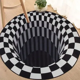Wirbel-illusionsteppich, 3d-teppich, 3d-wirbel-teppich Für Schlaf- Oder Wohnzimmer, Schwarz-weiß-gittermuster, Wohnaccessoires – 120 X 120 Cm