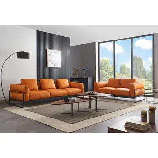 Xlmoebel Polstergarnitur Sofa Garnitur mit Hocker in zeitlosem Design und hohem Sitzkomfort, (Sofagarnitur 3+2 Sitzer + Hocker), Hergestellt in Europa orange