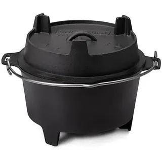 Grillfürst Dutch Oven ca. 9 Liter - stabil stehender Feuertopf durch speziell entwickelte T-Füße, hitzebeständiger Gusseisen Topf, Deckel als Pfanne nutzbar, DO 9