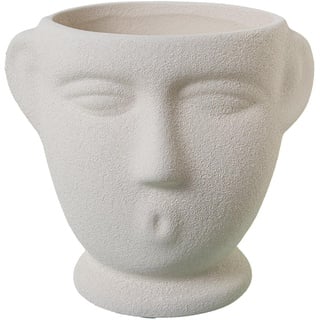 DRW Blumentopf Gesicht aus Keramik in Beige Sand 14 x 14 x 17 cm