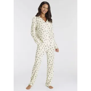Pyjama S.OLIVER Gr. 44/46, beige (ecru, gemustert) Damen Homewear-Sets Pyjamas mit schönem Muster