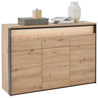 VOLEO Sideboard 130 x 88 x 38 cm Schwarz / Eiche