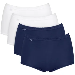Sloggi Damen Maxi-Slips, 4er Pack - Basic+ Mixi C4P, Unterwäsche, Baumwolle, Spitze, Logo, einfarbig Weiß/Blau 3XL