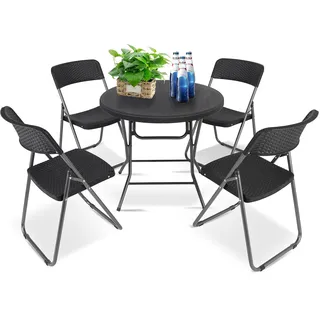 Sekey Balkonset 5 Teilig, Klappbar Balkonset Kleiner Balkon 4 Personen, Bistro Gartenmöbel Set Rattan Wetterfest, Belastbarkeit Klappstuhl 200KG & Klapptisch 50KG, Balkonmöbel Set Bistro