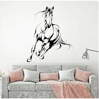 Wandaufkleber, Wandtattoo, abstrakt, galoppierendes Pferd, Wanddekoration, laufendes Pferd, Poster, Wandtattoo, schwarz, 110 x 133 cm