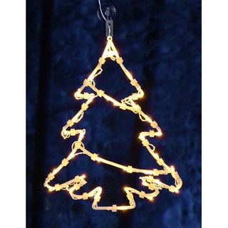Spetebo LED Fensterbild XL LED Fenster Silhouette Tannenbaum mit Timer, Dual-Timer, LED fest verbaut, warm weiß, Deko Weihnachts Beleuchtung Fensterbild Batterie betrieben weiß XL Tannenbaum