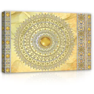 Forwall Leinwand Bilder - Gold Mandala groß Orientalisch - 60x40 cm | Leinwandbilder, Bild auf leinwand, Wandbild XXL groß Wandbilder für Wohnzimmer Schlafzimmer Wohnzimmerbilder