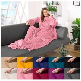 heimtexland ® Ärmeldecke TV Kuscheldecke mit Ärmeln Taschen Fußsack Super Soft Flanell tragbare Decke Ganzkörperdecke Typ870 Rosa 180x150 cm