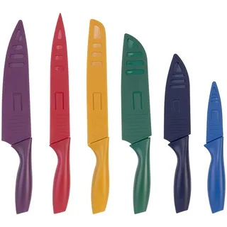 Rosenstein & Söhne Messerset: 6-teiliges Edelstahl-Küchenmesser-Set, Antihaftbeschichtung, bunt (Antihaftbeschichtung Messer, Messer mit Edelstahlklinge)