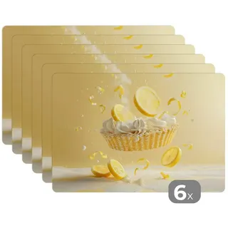MuchoWow Platzset Zitrone - Kuchen - Lebensmittel - Gelb, (6-St), Platzsets, Tischset, Abwaschbar, Tischsets, Platzdeckchen gelb