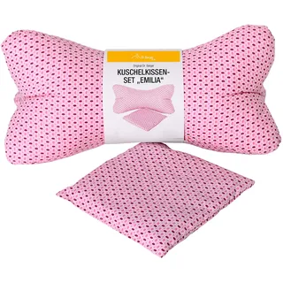 Dr. Berger Kinderkissen Nackenrolle Kinder Kissen Leseknochen 30 cm - Kleinkindkissen Set Emilia Nackenkissen mit Wärmekissen 100% Baumwolle - ergonomisches Buchkissen Lesekissen, Tabletkissen rosa