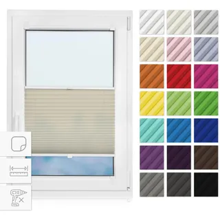 Estika Plissee zum Kleben 70 cm x 150 cm - Beige - Plissee ohne Bohren, selbstklebendes Rollo für Fenster, Jalousie für innen, Fensterplissee