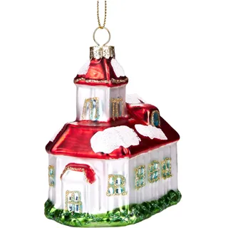 BRUBAKER Verschneite Kirche - Handbemalte Weihnachtskugel aus Glas | Mundgeblasener Christbaumschmuck Figuren lustig Deko Anhänger Baumkugel - 9.5 cm