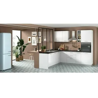 Marinelli Cucine Vormontierte Winkelküche Idra  (B x T: 250 x 225 cm, Weiß, Mit Elektrogeräten, Spüle links)