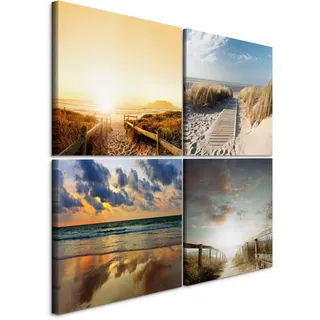 murando - Wandbilder Set Meer 80x80 cm 4 Teilig je 40x40 Vlies Leinwandbild Kunstdruck modern Wandbilder XXL Wanddekoration Design Wand Bild mehrteilig - Sand Strand See Natur Landschaft
