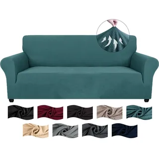 Sofabezug 3 Sitzer, Elastisch & Rutschfest, Jacquard Sofahusse Mit Armlehnen, Türkis