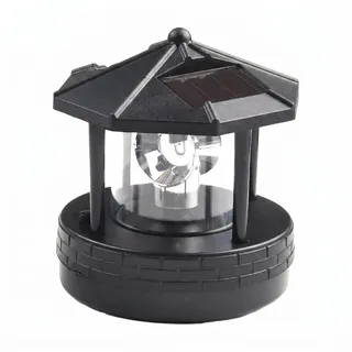 RANRAO Solar Leuchtturm, LED Solarbetriebener Leuchtturm, für 360 Grad rotierende Lampe, wasserdichte Straßenlaterne, Außenturmlampe für Außen Garten Deko, Schwarz