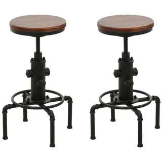 Mendler 2er-Set Barhocker HWC-N23 höhenverstellbar drehbar Industrial Holz  - Braun