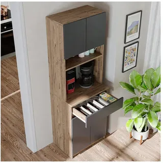 Roomart Küchenbuffet Küchenschrank NAPOLI 180cm mit Nische Schublade Mikrowellenschrank offene Nische für Mikrowelle, mit Schublade grau