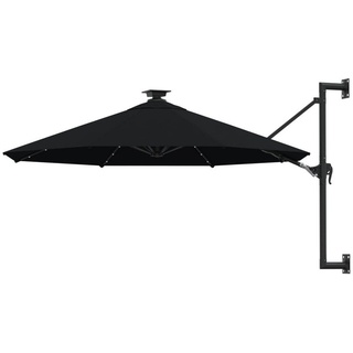 vidaXL Balkonsichtschutz Sonnenschirm Wandmontage mit LEDs und Metallmast 300 cm Schwarz schwarz