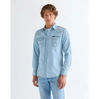 Langarmhemd WRANGLER "WESTERN SHIRT", Herren, Gr. 3XL, N-Gr, blau (riverbank), Web, Obermaterial: 100% Baumwolle, regular fit normal, Ärmel mit Ärmelschlitz Manschette mit Druckknöpfen, Hemden