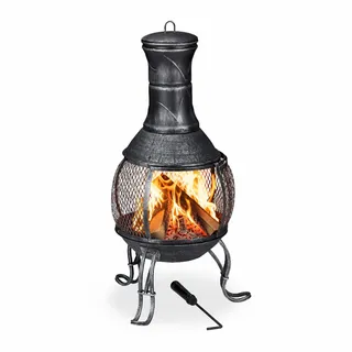 Relaxdays Gartenofen, Grau, Metall, 45x89x45 cm, Freizeit, Campingzubehör, Feuerschalen
