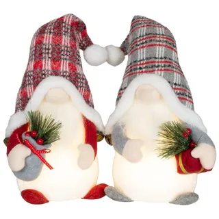 Christmas Paradise Weihnachtsfigur sitzender Wichtel 34cm (48cm) mit Beleuchtung (Dekofiguren, 2 St., im Set), LED Gnom Doppelpack, 2 Designs Grau-Weiß/Rot-Weiß, Weihnachtsdeko bunt
