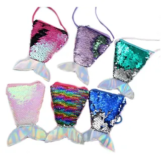 Semazz Meerjungfrau Tasche,6 PCS Meerjungfrau Schwanz Geldbörse Sparkle Meerjungfrau Geldbörse Taschen Pailletten Geldbörse Mini Umhängetaschen für Mädchen Geschenktüten Partytüten Füllstoffe